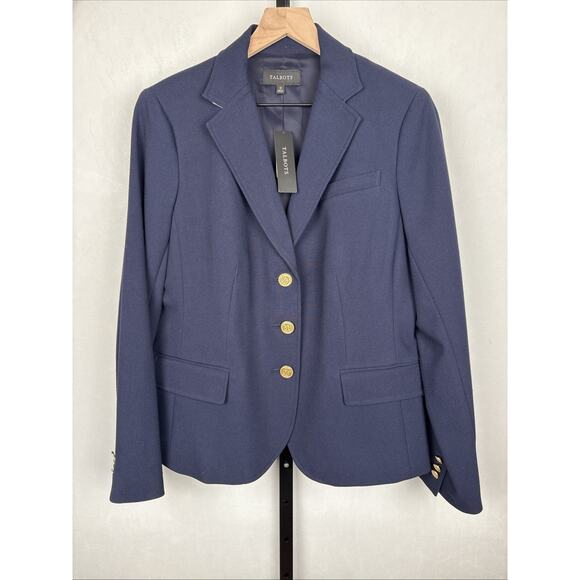 Talbots Jackets & Blazers - NEW Talbots Blazer Jacket Women's 12 Navy Gold Buttons Contrast Collar Academia